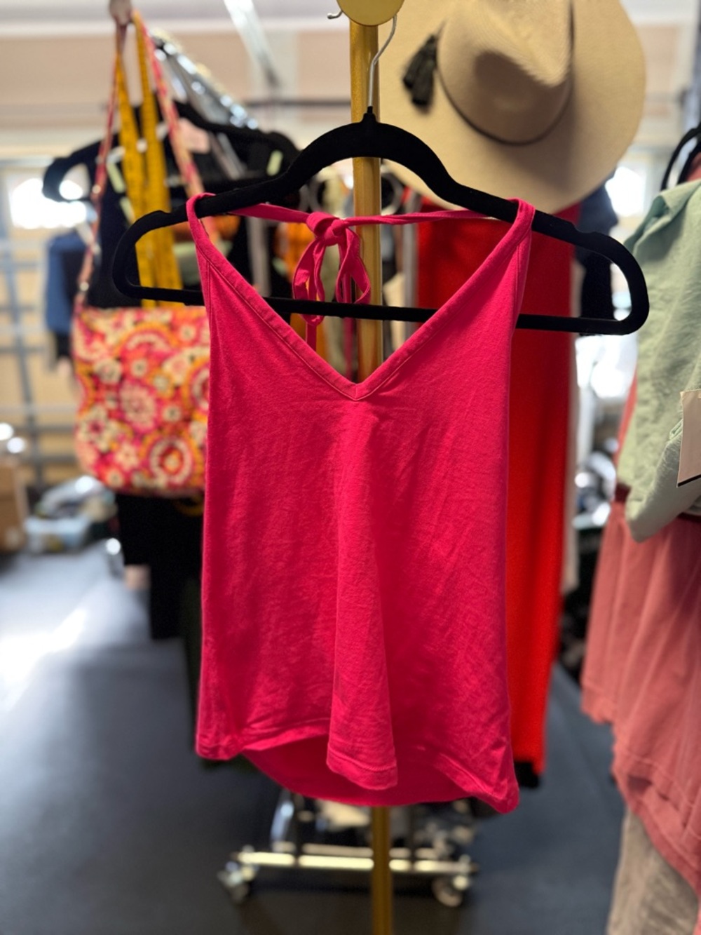 Anthropologie Hot Pink V-Neck Tie-Back Camisole